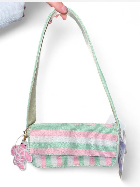 T.J.Maxx Handbags - viral green and pink striped turtle beaded shoulder bag made in india